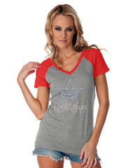 Womens Jersey Contrast V Neck Raglan Short Sleeve Tee-smas