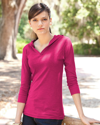 Ladies' Three-Quarter Sleeve Hooded Slub Tee