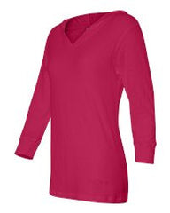 Ladies' Three-Quarter Sleeve Hooded Slub Tee