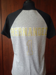 Women Jersey Contrast V Neck Raglan Short Sleeve-pll