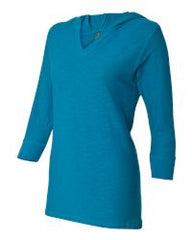 Ladies' Three-Quarter Sleeve Hooded Slub Tee