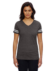 Women's Football V-Neck Fine Jersey Tee-cc