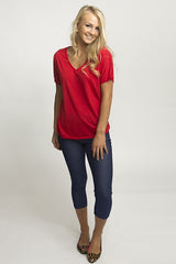 Ladies' Flowy V-Neck Drop-Sleeve Tee-smas