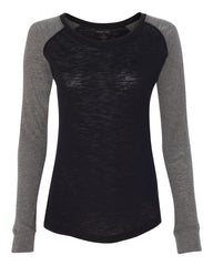 Women’s Preppy Patch Slub Long Sleeve T-Shirt-SMPW