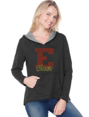 Women/Juniors French Terry Raw Edge High-Low Long Sleeve Lined Hoodie-EJ