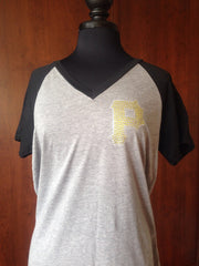 Women Jersey Contrast V Neck Raglan Short Sleeve-pll
