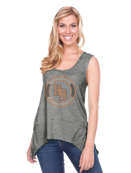 Women Sheer Jersey Scoop Neck Raw Edge Shark Bite Tank-hbs
