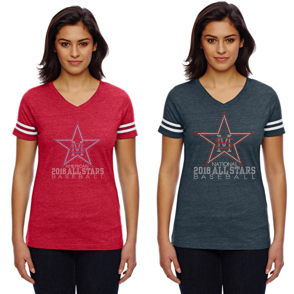 Women's Football V-Neck Fine Jersey Tee-Smas