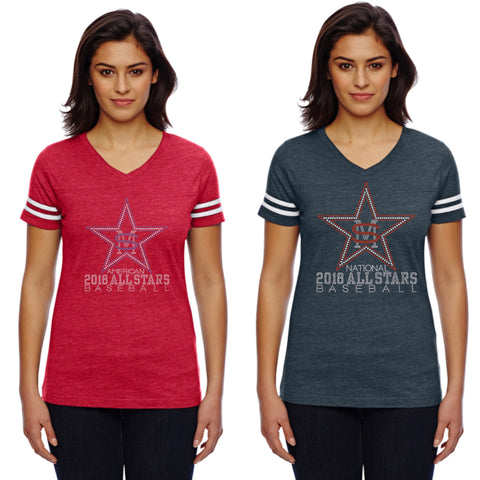 Women's Football V-Neck Fine Jersey Tee-Smas