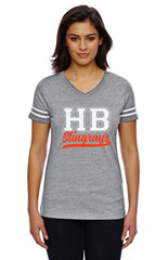 Women's Football V-Neck Fine Jersey Tee-HBS