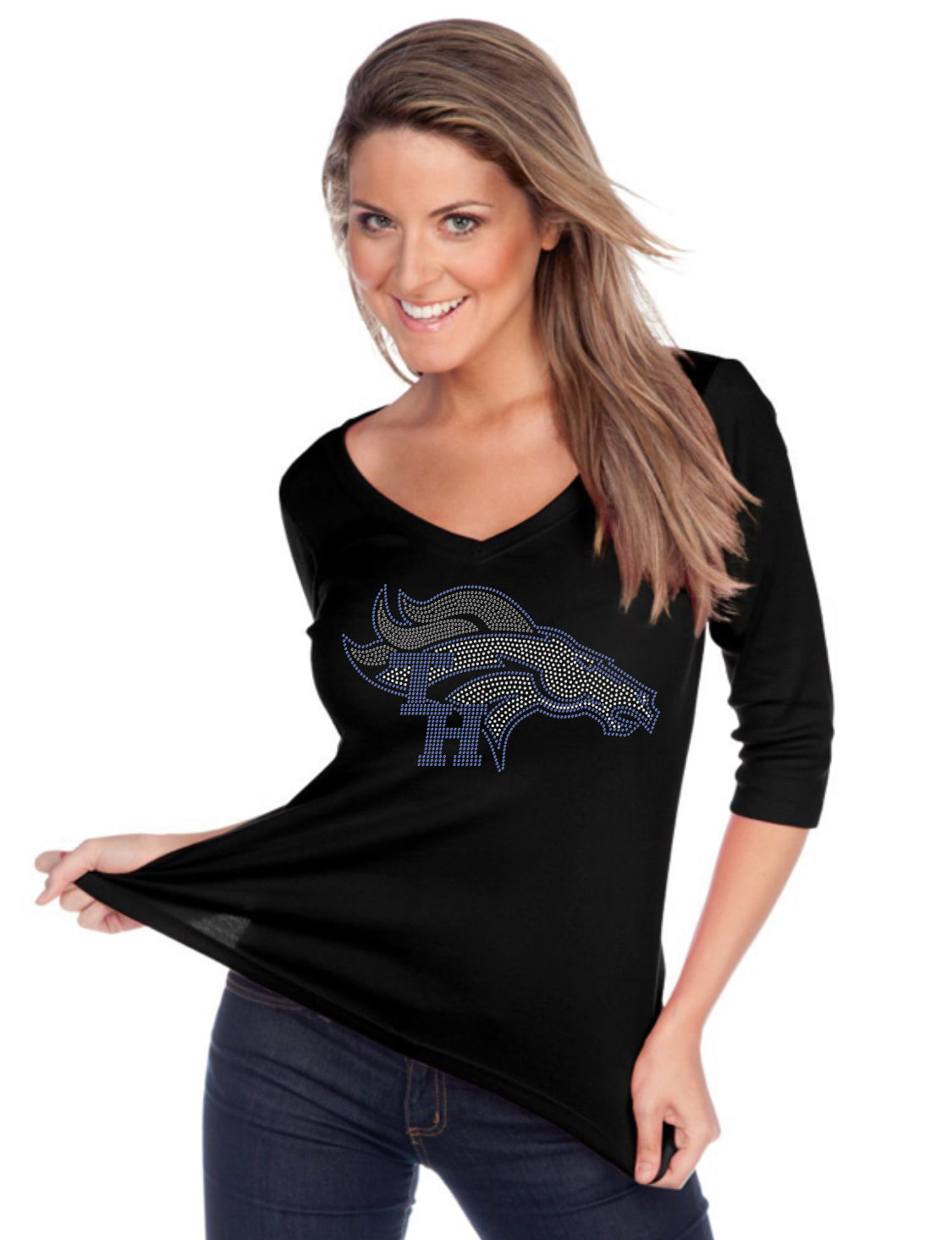 Women's V neck 3/4 sleeve top-TH