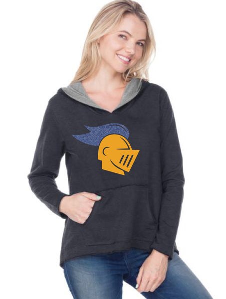 Women/Juniors French Terry Raw Edge High-Low Long Sleeve Lined Hoodie-K