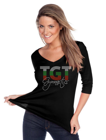Women's V neck 3/4 sleeve top-TGT