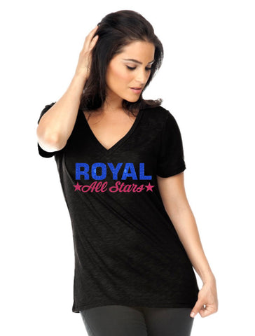 Women's Slub Jersey V Neck-royal