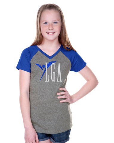 Girls 3-16 & Juniors Jersey Contrast V Neck Raglan Short Sleeve-ylga