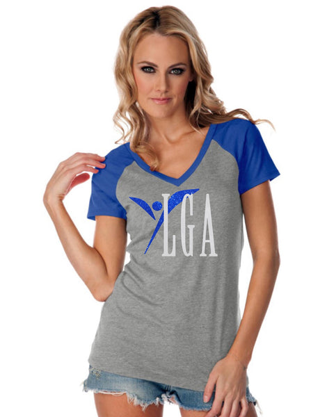 Women Jersey Contrast V Neck Raglan Short Sleeve-YLGA