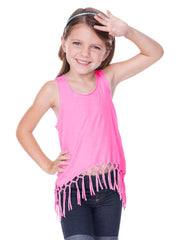 Little Girls Jersey Scoop Neck Macrame Fringe Asymmetrical Tank-sc