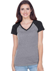 Girls 3-16 Jersey Contrast V Neck Short Sleeve Tee-PEG