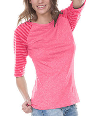 Juniors Striped Jersey Contrast Raglan 3/4 Sleeve-bbf