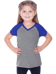 Girls 3-16 Jersey Contrast V Neck Short Sleeve Tee-PEG