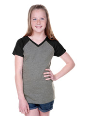 Girls 3-16 Jersey Contrast V Neck Short Sleeve Tee-PEG