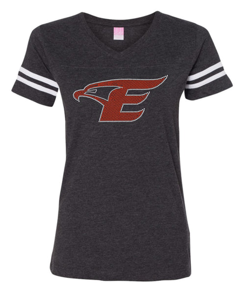 Women's Football V-Neck Fine Jersey Tee-Ehs