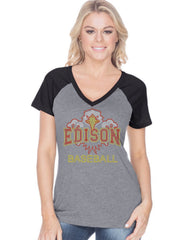 Womens Jersey Contrast V Neck Raglan Short Sleeve Tee-ehs