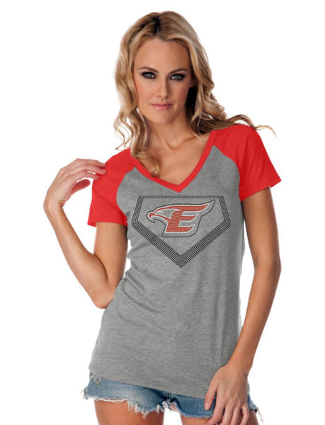 Womens Jersey Contrast V Neck Raglan Short Sleeve Tee-ehs