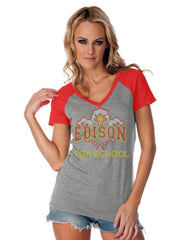 Womens Jersey Contrast V Neck Raglan Short Sleeve Tee-ehs