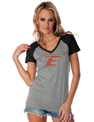 Womens Jersey Contrast V Neck Raglan Short Sleeve Tee-ehs