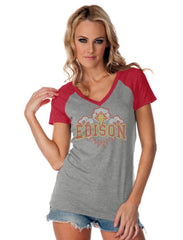 Womens Jersey Contrast V Neck Raglan Short Sleeve Tee-ehs