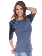 Juniors Striped Jersey Contrast Raglan 3/4 Sleeve-bbf