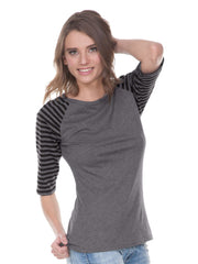 Juniors Striped Jersey Contrast Raglan 3/4 Sleeve-bbf
