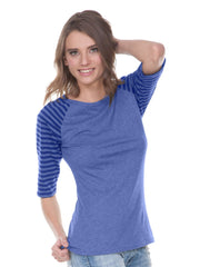 Juniors Striped Jersey Contrast Raglan 3/4 Sleeve-EHS