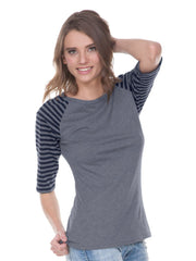 Juniors Striped Jersey Contrast Raglan 3/4 Sleeve-bbf