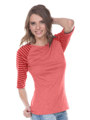 Juniors Striped Jersey Contrast Raglan 3/4 Sleeve-bbf