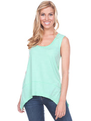 Women Sheer Jersey Scoop Neck Raw Edge Shark Bite Tank-SPLASH