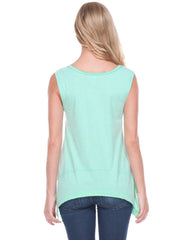 Women Sheer Jersey Scoop Neck Raw Edge Shark Bite Tank-bbf