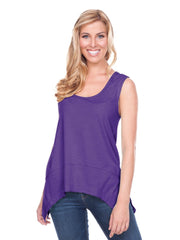 Women Sheer Jersey Scoop Neck Raw Edge Shark Bite Tank-sc