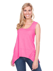Women Sheer Jersey Scoop Neck Raw Edge Shark Bite Tank-sc