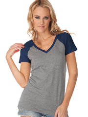 Womens Jersey Contrast V Neck Raglan Short Sleeve Tee-V