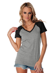 Womens Jersey Contrast V Neck Raglan Short Sleeve Tee-TH