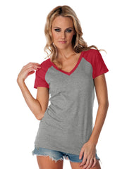 Womens Jersey Contrast V Neck Raglan Short Sleeve Tee-V