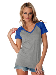 Womens Jersey Contrast V Neck Raglan Short Sleeve Tee-rp