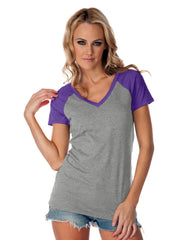 Womens Sheer Jersey Contrast V Neck Raglan Short Sleeve Tee-water