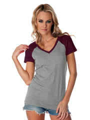 Women's Jersey Contrast V Neck Raglan Short Sleeve Tee-sc