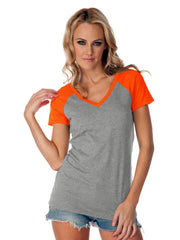 Womens Jersey Contrast V Neck Raglan Short Sleeve Tee-sjp