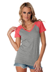 Womens Jersey Contrast V Neck Raglan Short Sleeve Tee-sjp
