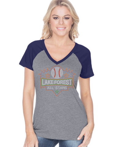 Women's Jersey Contrast V Neck Raglan Short sleeve Tee-lfas