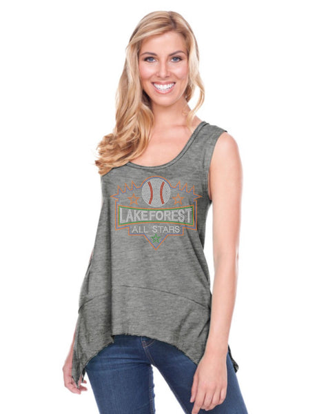 Women Sheer Jersey Scoop Neck Raw Edge Shark Bite Tank-LFAS